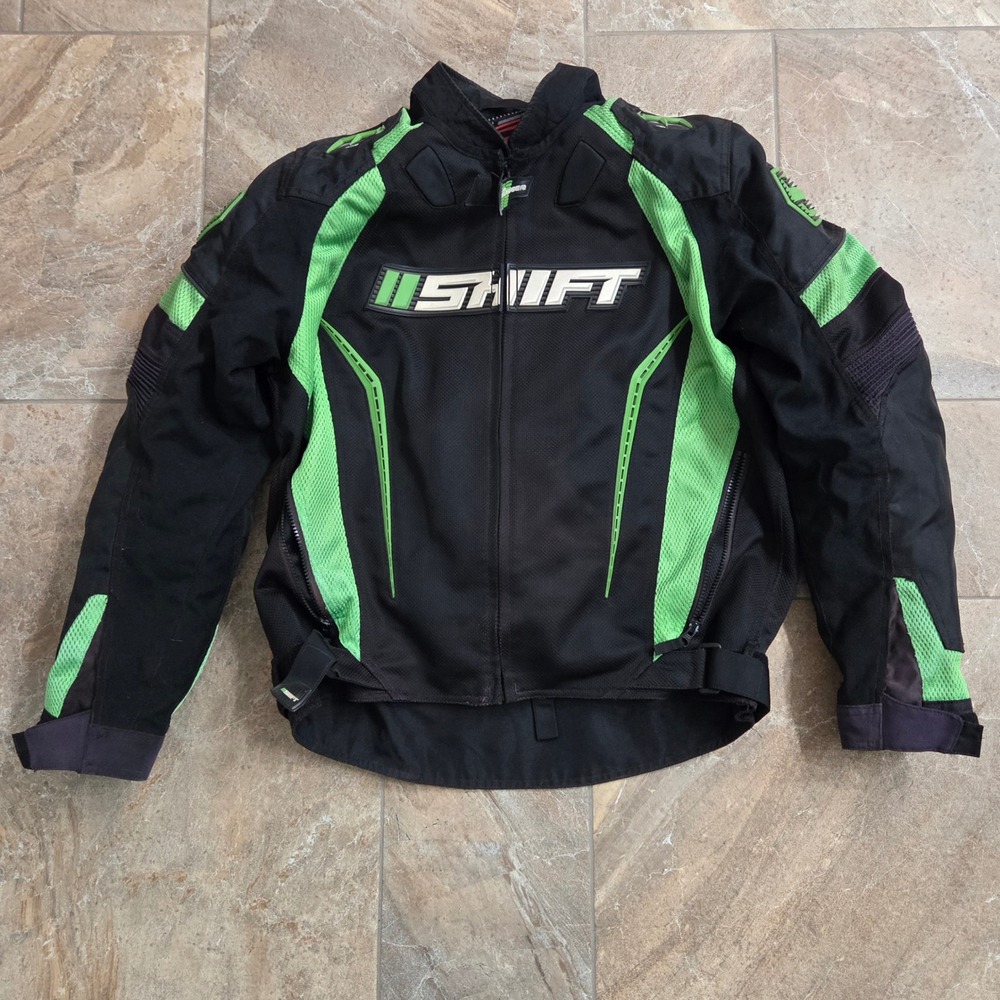 SHIFT Motorcycle Riding Jacket Black‎ and Green Protective Gear Size Large
